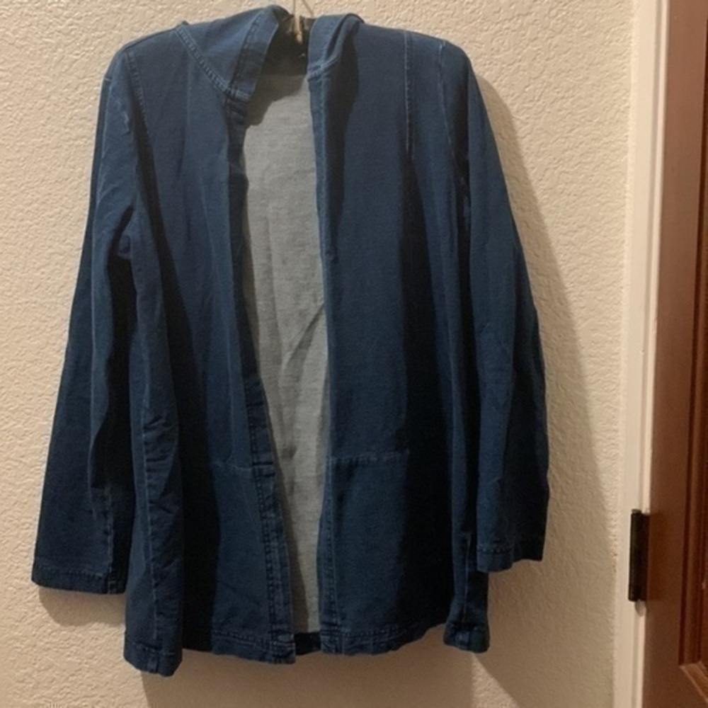PureJill Indigo stretchy jean jacket hoodie
